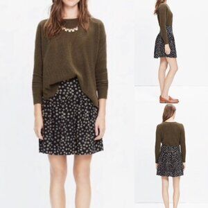 NWT Madewell Silk Skyline Skirt in Stencil Blossom Floral Print Black Size 0